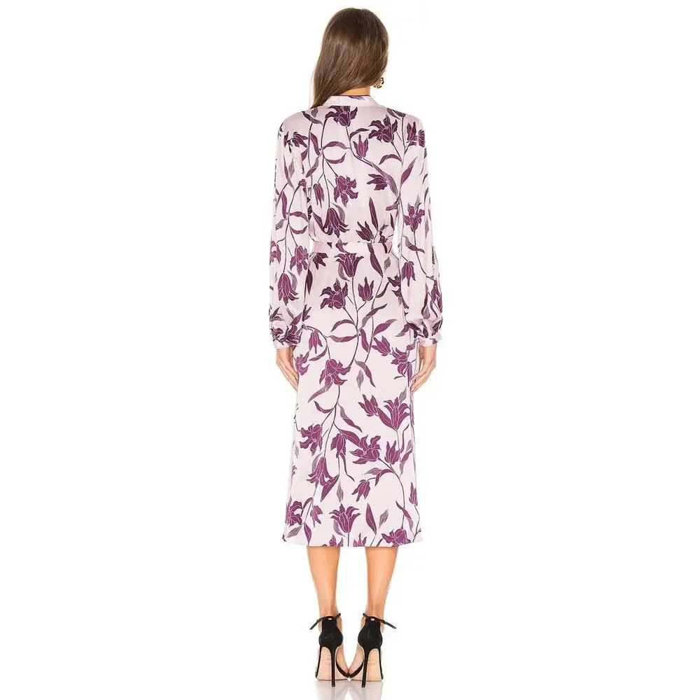 NWOT Equipment Silk Andrese Wrap Long-sleeve Printed Midi Dress Sz 6 Plum 9C606 - Picture 3 of 8